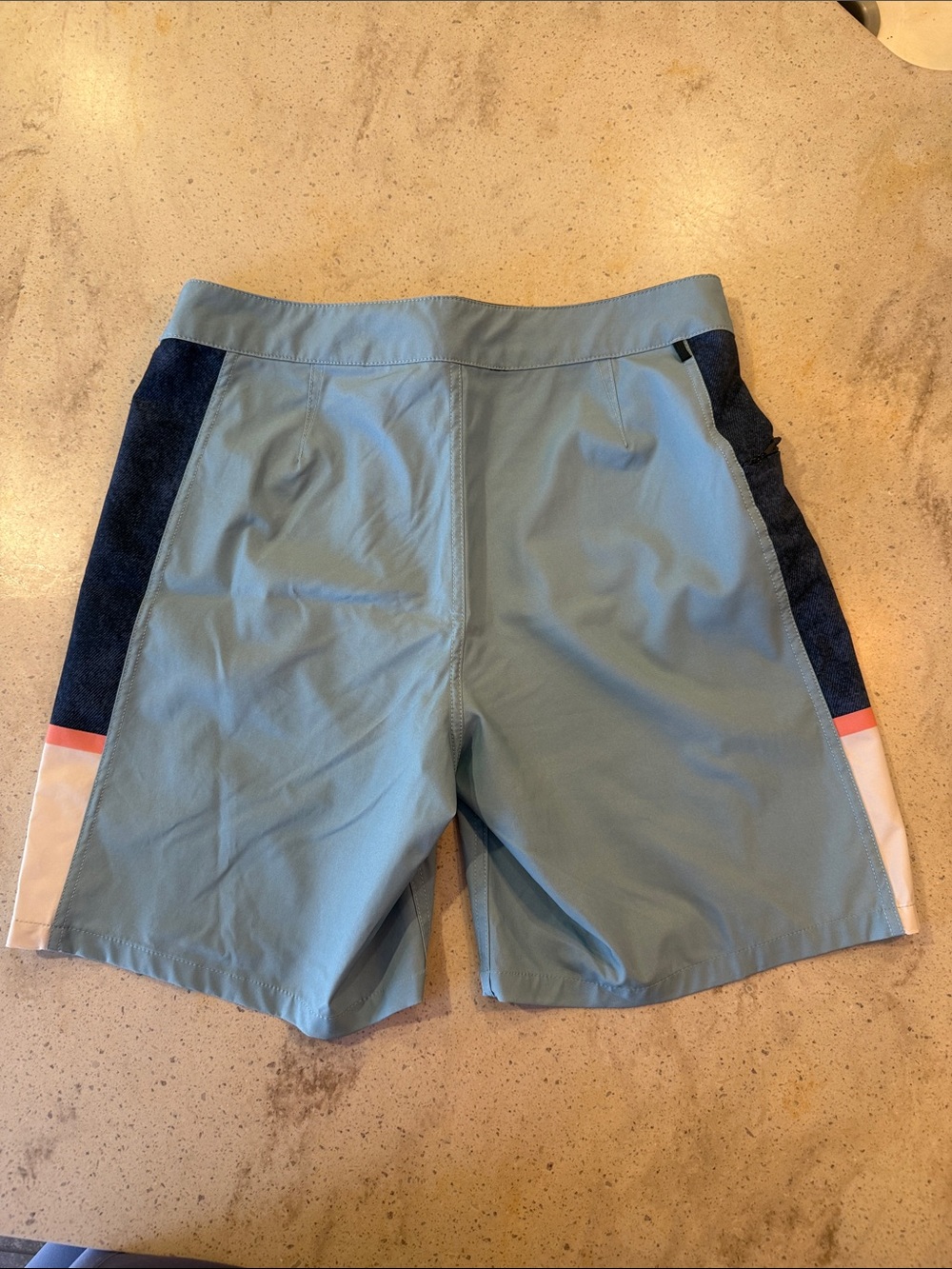 Vans Men’s Light Blue Colorblock Swim Shorts with Navy and White Panels - Picture 2 of 3